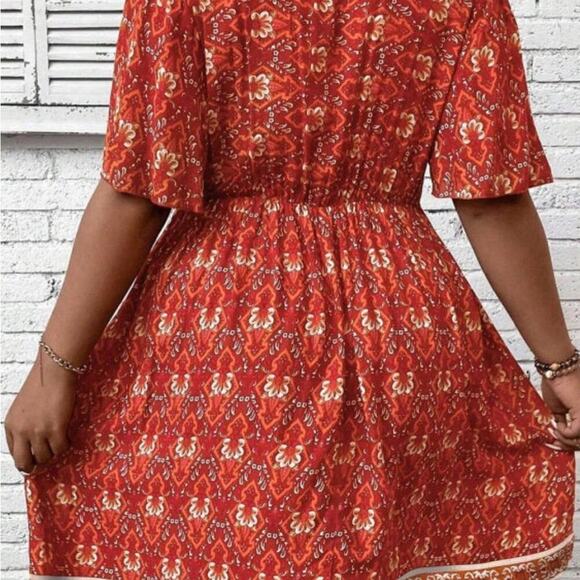 *NEW* Orange Red Floral Boho Women's Dress | Size 2X - Picture 2 of 8